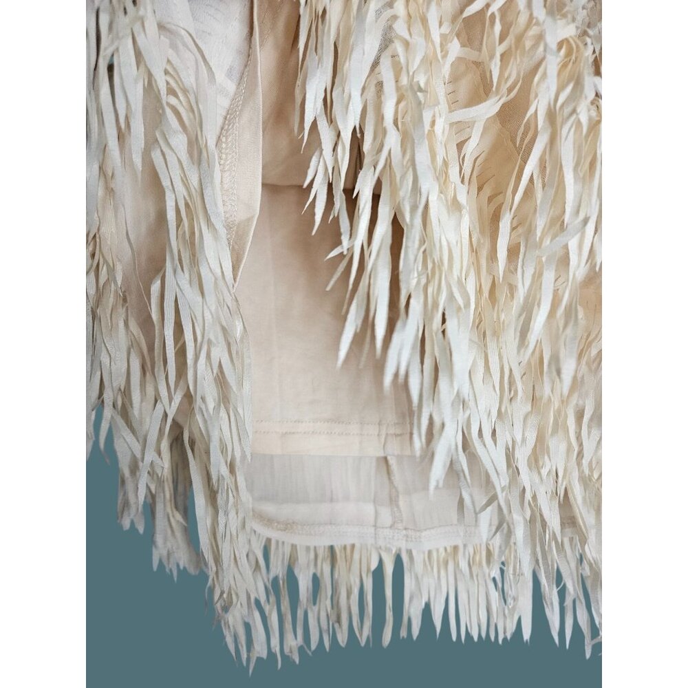 POL Cream Fringe Flapper Festival Coastal Cowgirl Lined Mini Skirt Women S - Picture 3 of 7